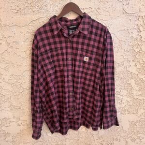 Carhartt Loose Fit Purple Plaid Flannel Shirt Size Womens 2X